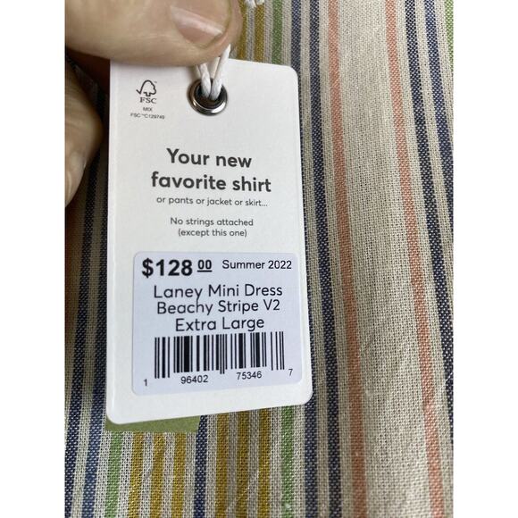 Marine Layer Linen Laney Mini Dress Beachy Stripe XL Removable Braided Belt - Picture 3 of 9